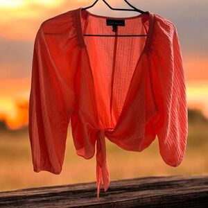 LANE BRYANT Coral Melon Orange Tie-Front Over piece Shrug Crop Plus Size 18/20